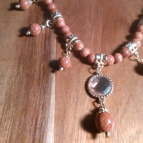Gold Sandstone and Peach Glass Necklace - Picture 5 of 13